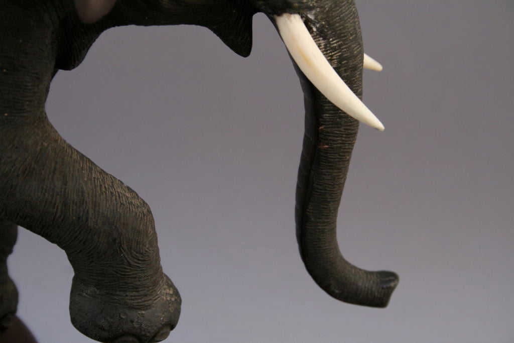 Japanese Bronze Elephant with Ivory Tusks 4