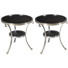 Pair of continental marble and steel gueridon