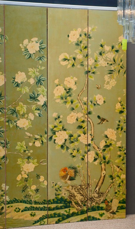 Taiwanese GRACIE Room-sized Hand Painted Wallpaper Screen