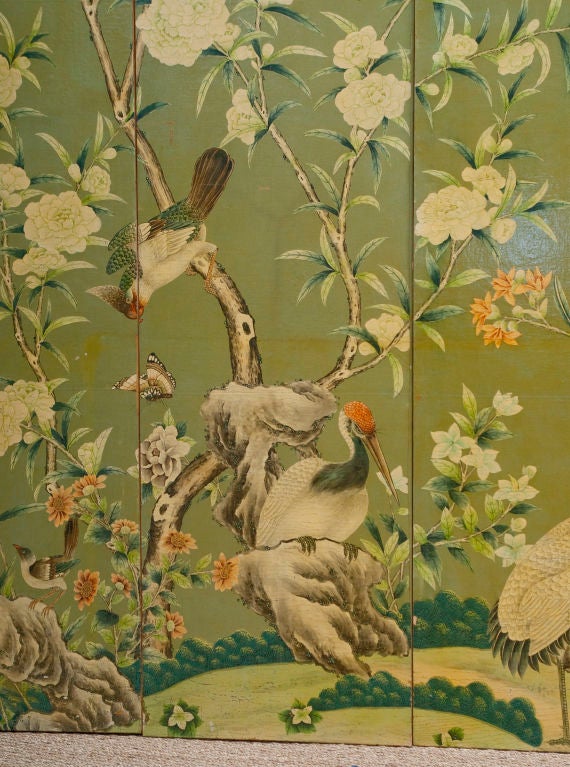 20th Century GRACIE Room-sized Hand Painted Wallpaper Screen