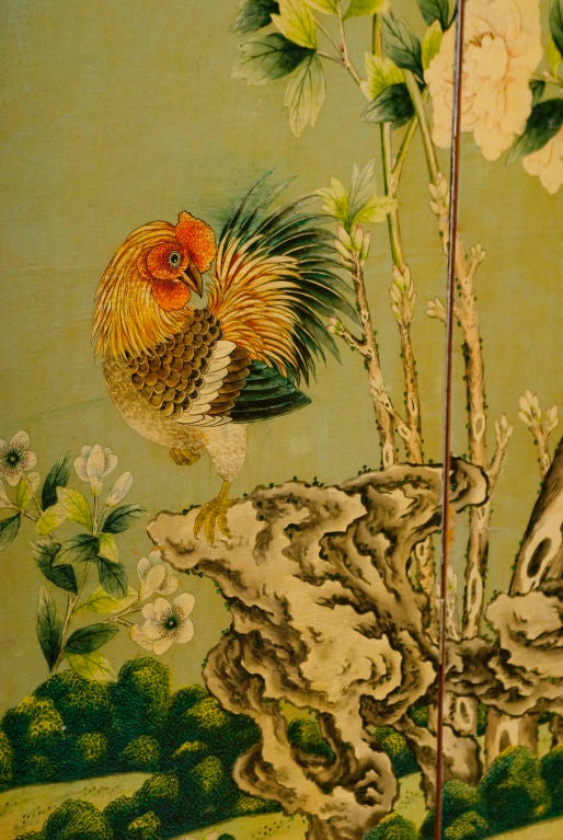 This magnificant screen is made up of individual hand-painted wall paper panels created by GRACIE  artists (authenticated by jennifer Gracie) in the mid 20th century using the same techniques used in the 18th and 19th centuries. The detail and