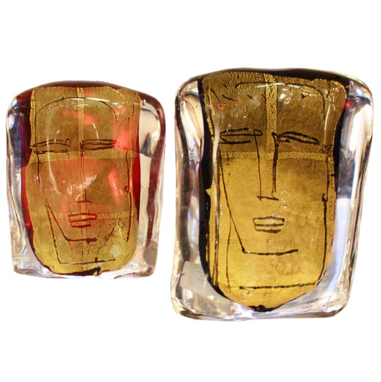 Two unique blown glass "block" sculptures by Luigi Benzoni