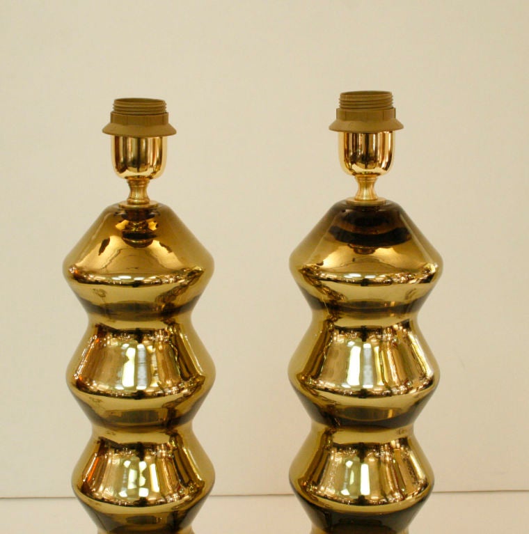 A Pair of  Murano  Gold Mirror Table Lamps