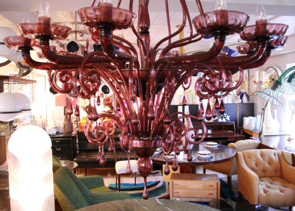 Chandelier Amethyst Blown Venetian Glass, 12 Lights