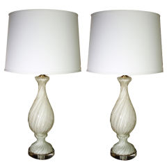 Pair of Vintage White Murano Lamps