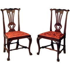 Matched Pair of Queen Anne Transitional Walnut Side Chairs