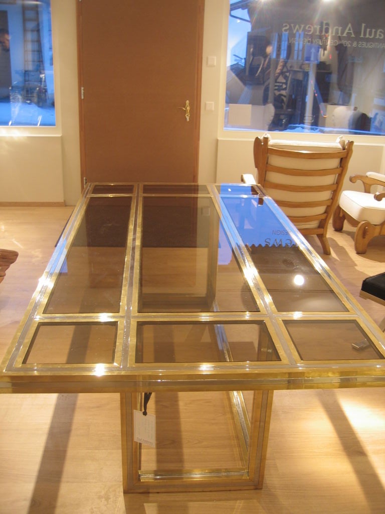 A SUPERB BRASS, CHROME & GLASS DINING TABLE