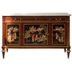 Louis XV1 style mahogany 3 door buffet , Chinoiserie panels