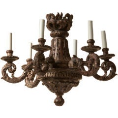 Louis XVI Style Silver Leaf Carved Wood Six-Light Chandelier