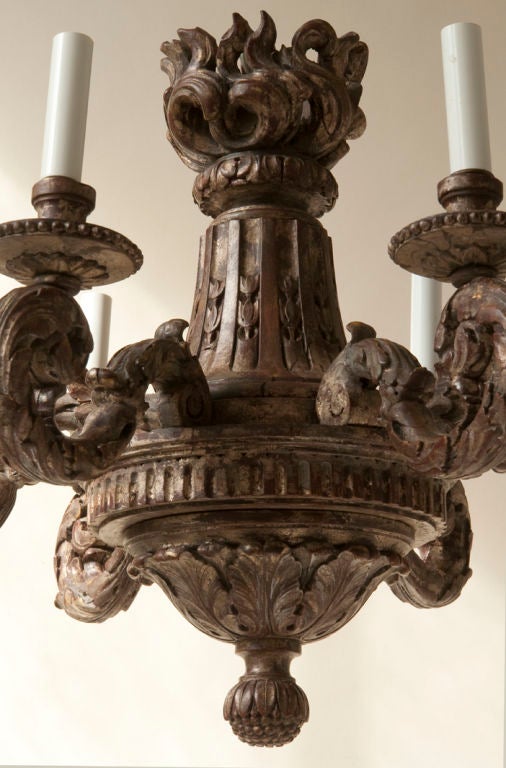 Louis XVI Style Silver Leaf Carved Wood Six-Light Chandelier In Good Condition For Sale In New York, NY