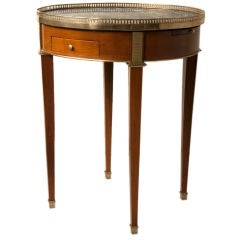 Louis XV1 style Bouiliotte table, light wood, brass & marble