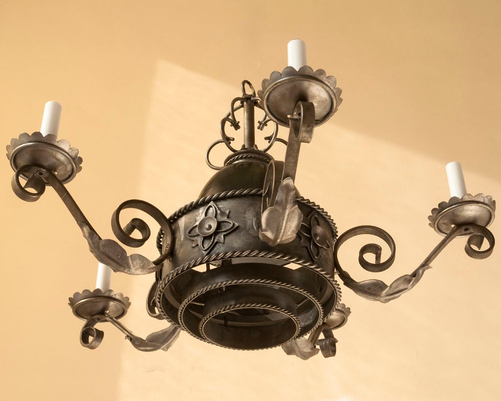 20th Century Neo Gothic Style Tole Chandelier, with 3 Layered Central Rings For Sale