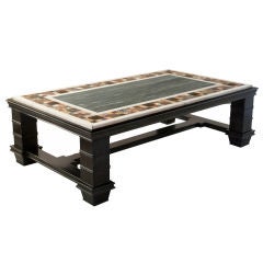 Regency style ebonized coffee table , antique inset marble top