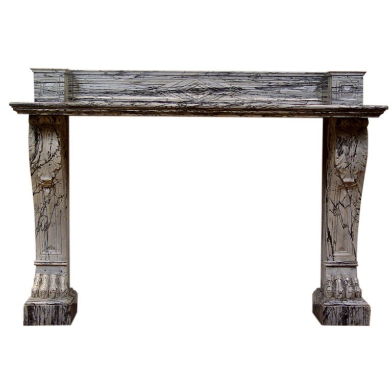 Charles X style "bleu fleuri" marble mantle/console For Sale