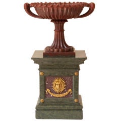 Carved Red Marble Tazza Mounted on a Green Marble Base