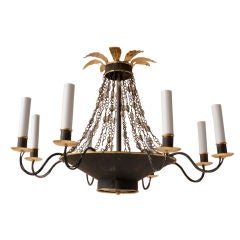 Painted Black Metal 
Gilt  8 Light Chandelier  Crystal Beads