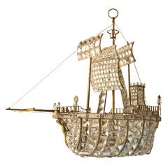 Brass Frame Boat Chandelier with Crystal  Decoration