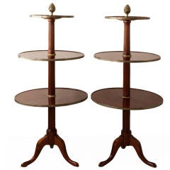 Antique Fine  pair of 3 tier mahogany dumbwaiters, with bronze finials