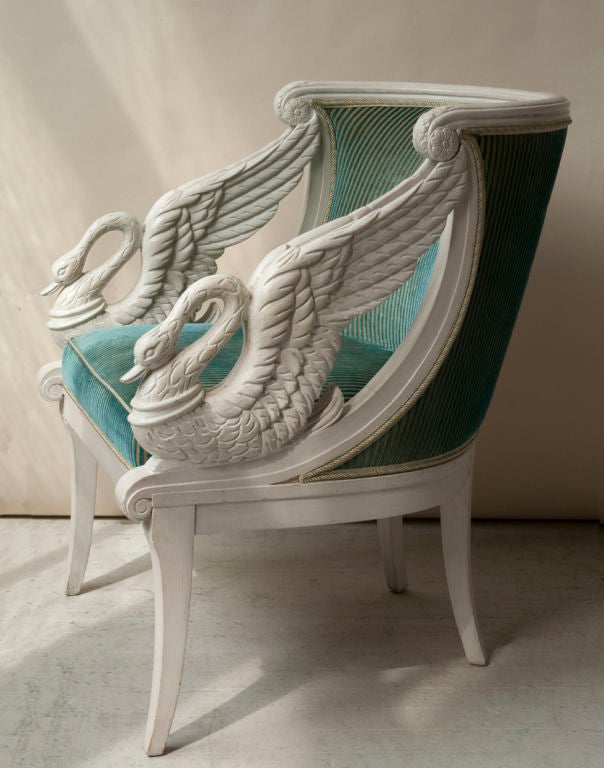French Empire style white painted chairs For Sale