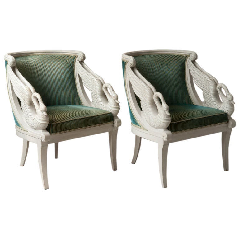 Empire style white painted chairs For Sale