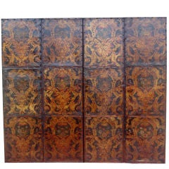 Spanish Leather Polychromed Screen 17th Century Panels