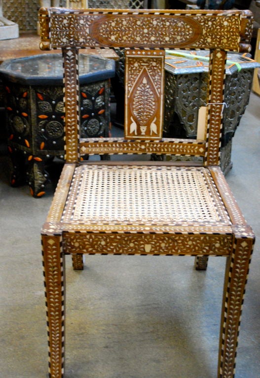 Set of beautiful bone inlay Syrian chair with woven cane seat. Set can be broken up and sold seperate.