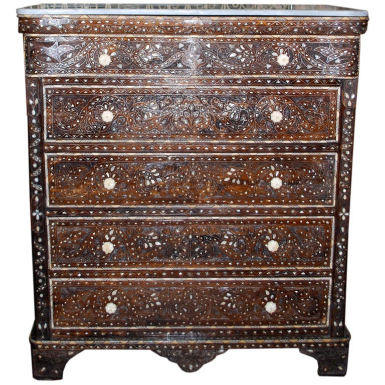 Syrian Inlaid Chest of Drawers with Mother of Pearl Inlay