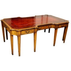 Burl Walnut and Yew Writing Desk with Red Leather Top