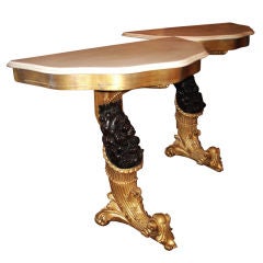 Pair of Carved and Gilded Demilune Cornucopia Console Tables