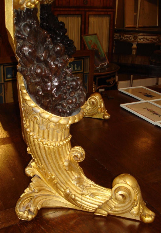 Pair of Carved and Gilded Demilune Cornucopia Console Tables