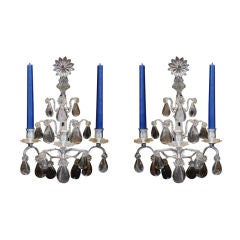 Pair of Rock Crystal and Silvered Bronze Sconces