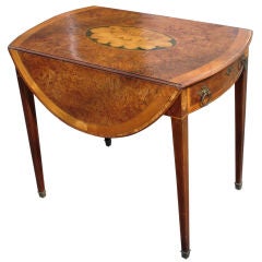 Antique IRISH HEPPLEWHITE BURL YEW AND SATINWOOD PEMBROKE TABLE