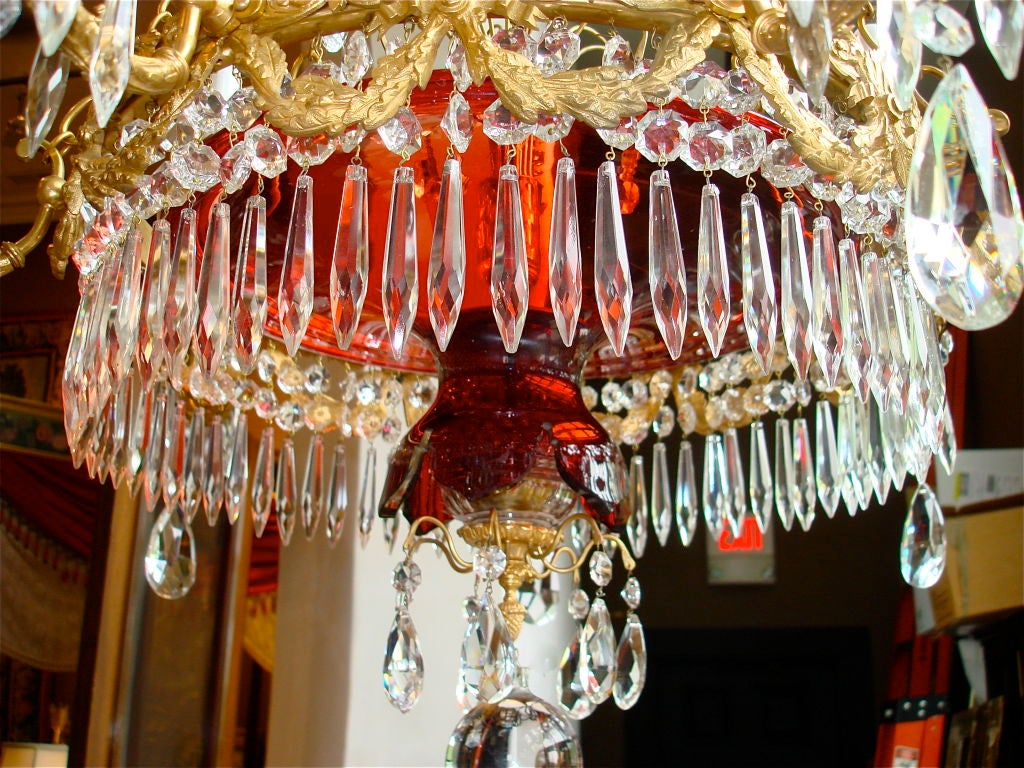 20th Century RUSSIAN STYLE CRANBERRY GLASS NEOCLASSICAL CHANDELIER