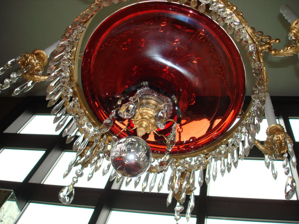 Ormolu RUSSIAN STYLE CRANBERRY GLASS NEOCLASSICAL CHANDELIER