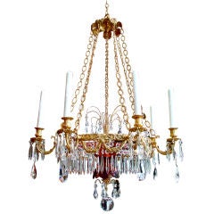 Vintage RUSSIAN STYLE CRANBERRY GLASS NEOCLASSICAL CHANDELIER