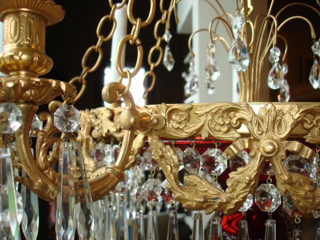 RUSSIAN STYLE CRANBERRY GLASS NEOCLASSICAL CHANDELIER 3