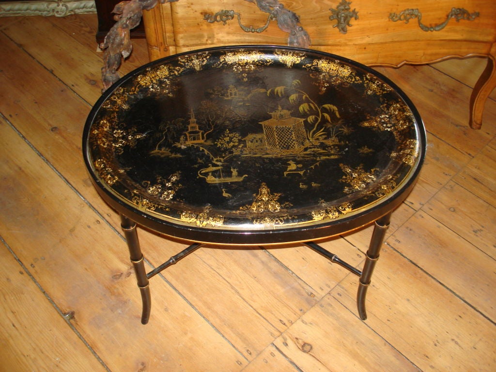 English Regency Papier Mache Tray on Stand