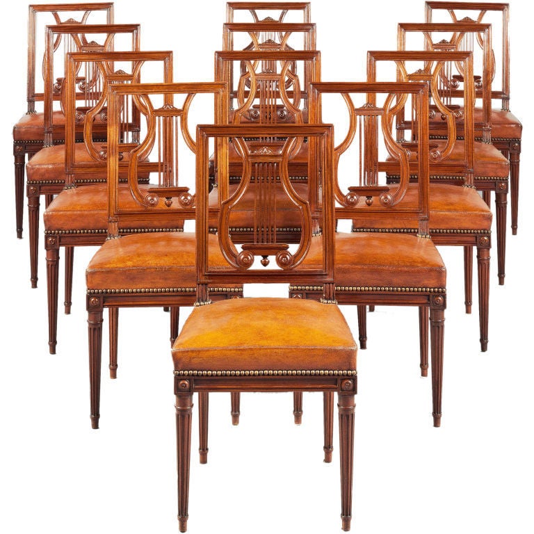 French A Set Of Twelve Louis XVI Mahogany Chairs
