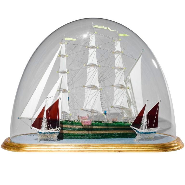 A Glass Model Of A Ship In A Dome At 1stdibs