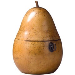 Antique A FRUITWOOD TEA CADDY IN THE FORM OF A PEAR