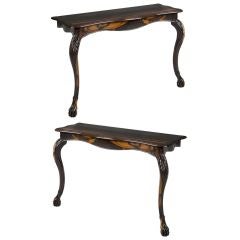 A PAIR OF CEYLONESE CALAMANDER WOOD CONSOLE TABLES