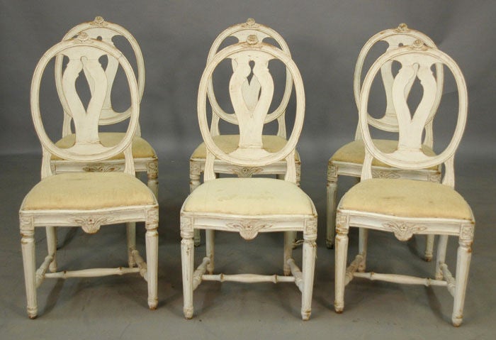 Swedish set of 6 oval back dining chairs with upholstered seats