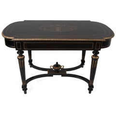 French Louis XVI Style Ebonized & Brass Inlaid Desk