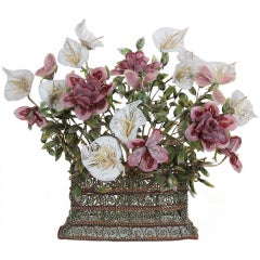 English Early 20th C Beaded Basket of Flowers