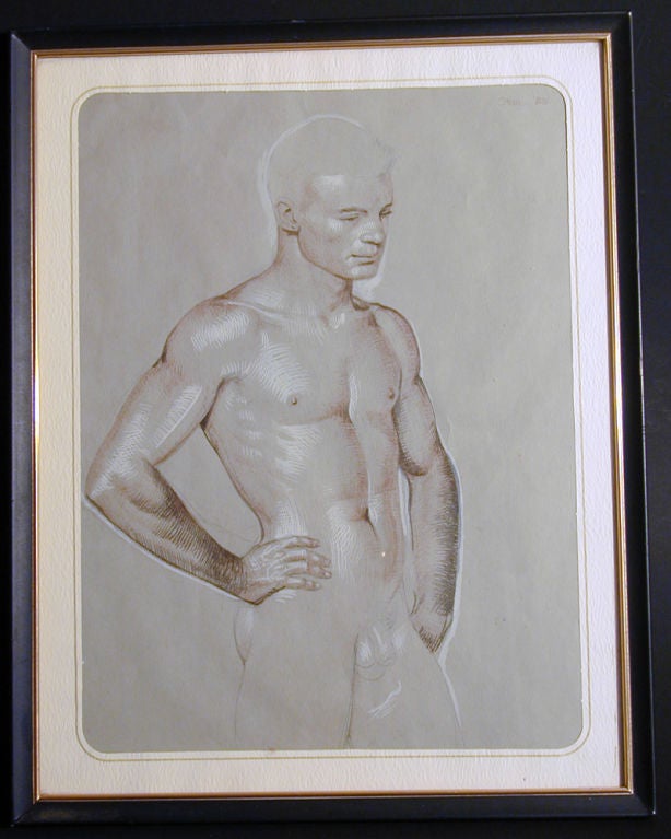 This exquisite drawing, possibly a portrait of George Platt Lynes, and clearly influenced by the drawings of Paul Cadmus, was created by Paul Goadby Stone in 1953, at a time when Stone, Cadmus, Lynes and their friends were enjoying the dunes,