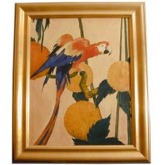 Art Deco-Influenced Painting of Parrot, dated 1931