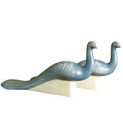 Pair of Blue Peacocks, Rare Sculptures by Waylande Gregory
