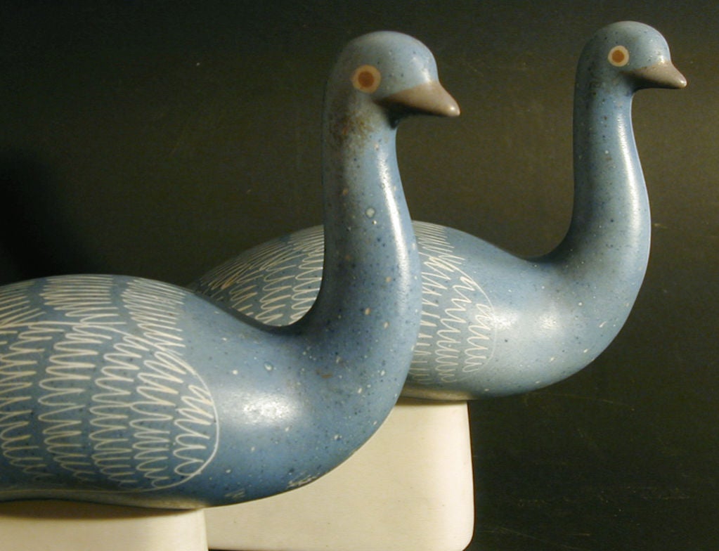 American Pair of Blue Peacocks, Rare Sculptures by Waylande Gregory