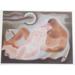 Used "Lovers, " Exquisite Art Deco Painting by J.O. Mahoney
