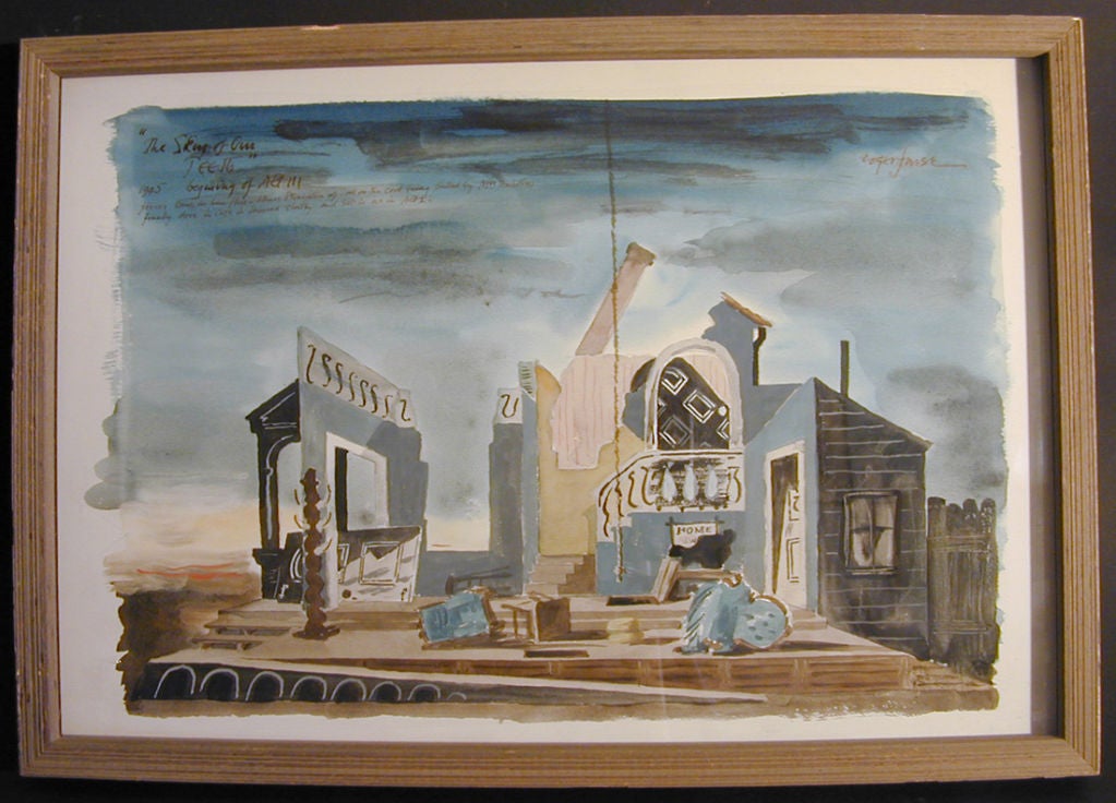 This rare and extraordinary watercolor, gouache and ink painting by Roger Furse, showing the set design for Act III of the London production of 